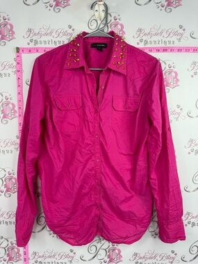 Candy couture shirt studded 3D spike Hot Pink Studded Collar Button-Down Shirt